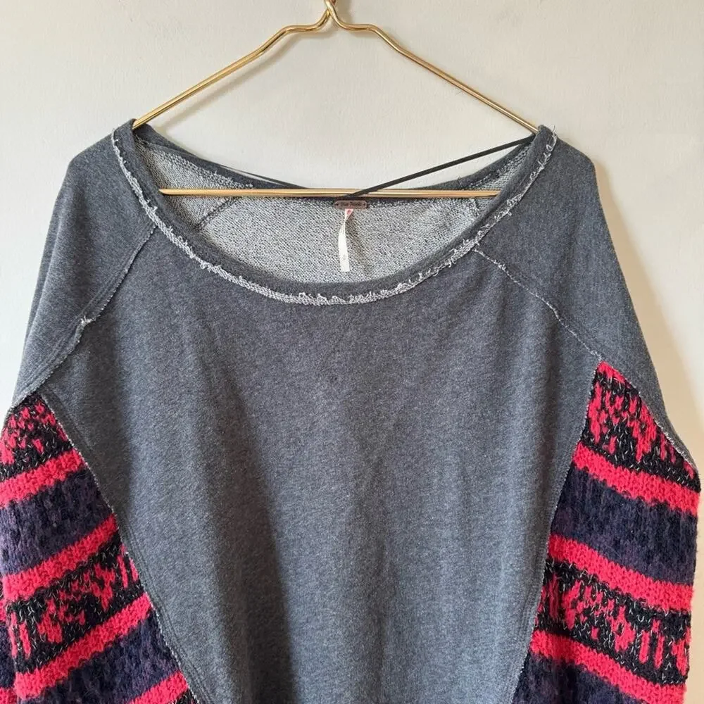 Free People Sinner Sweater Knit Sleeve Gray Sweatshirt S